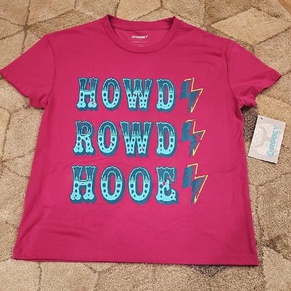 Hooey "Howdy Rowdy Hooey" Fuchsia with Teal T-Shirt - Picture 1 of 1